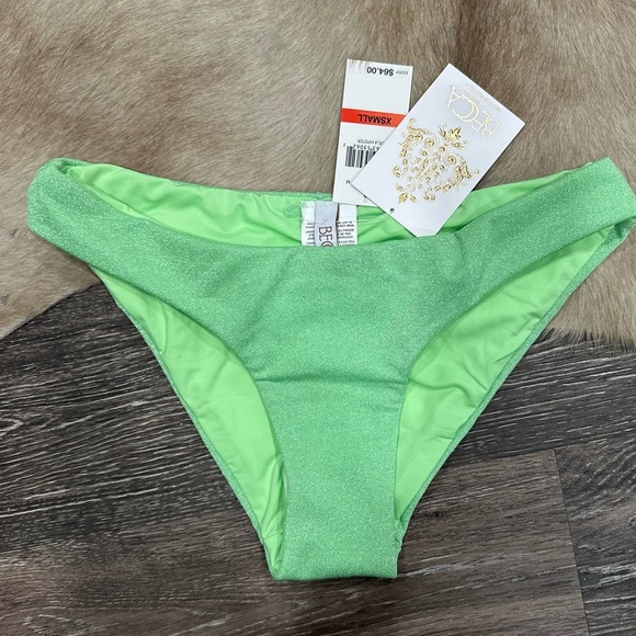 Becca by Rebbeca Virtue Adela Glimmer Hipster Bikini Bottom Cheeky Green XS - Picture 3 of 7